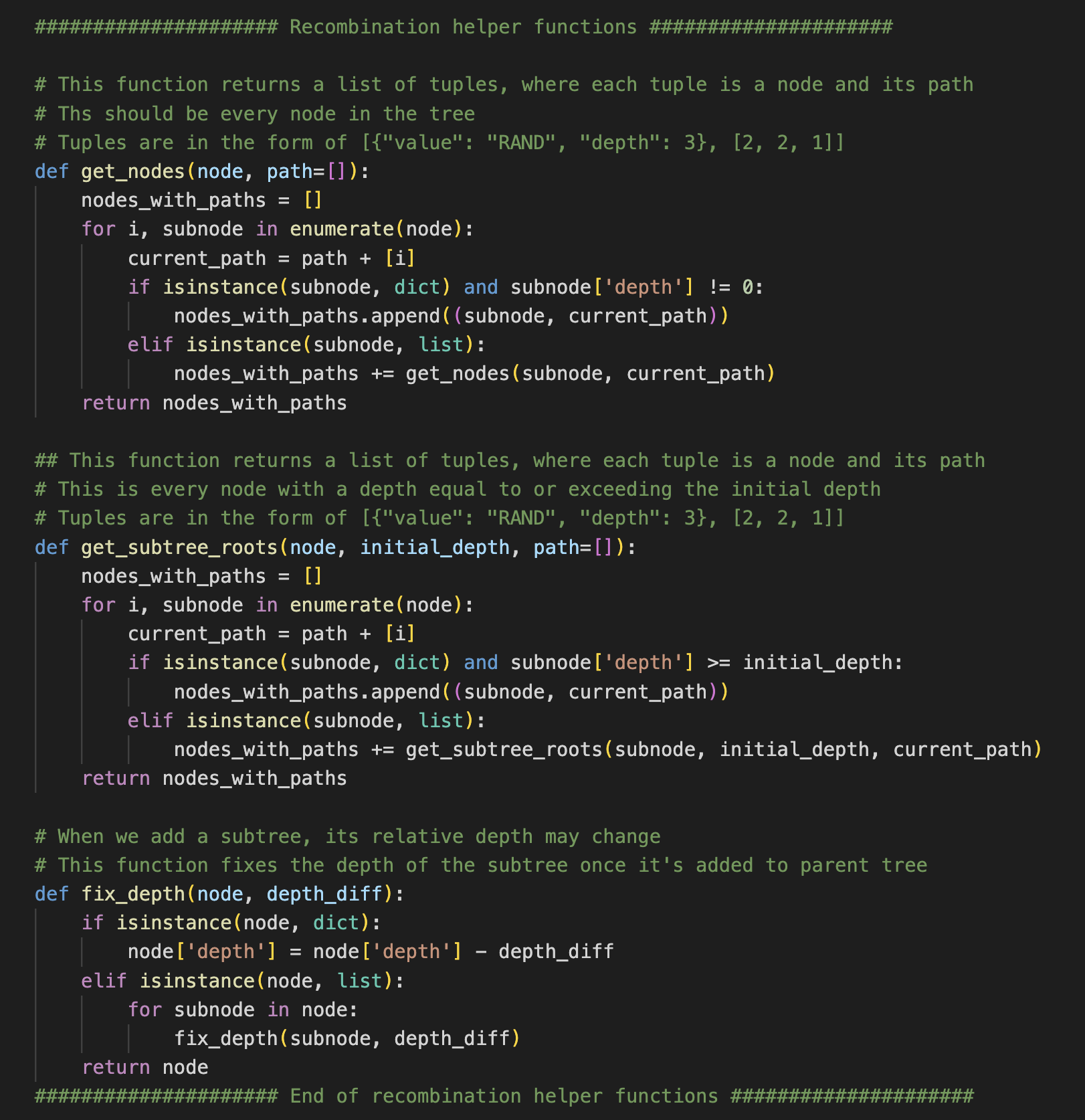 Helper methods for the recombination function.